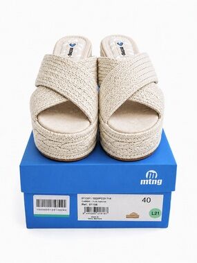 Trending MTNG Coastal Raffia Platform Espadrille Slide Sandals NIB EU 40 NIB